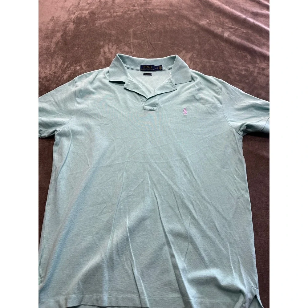 Polo Ralph Lauren Men Classic Fit Mint‎ Green Pique Shirt Large Lavender Pony